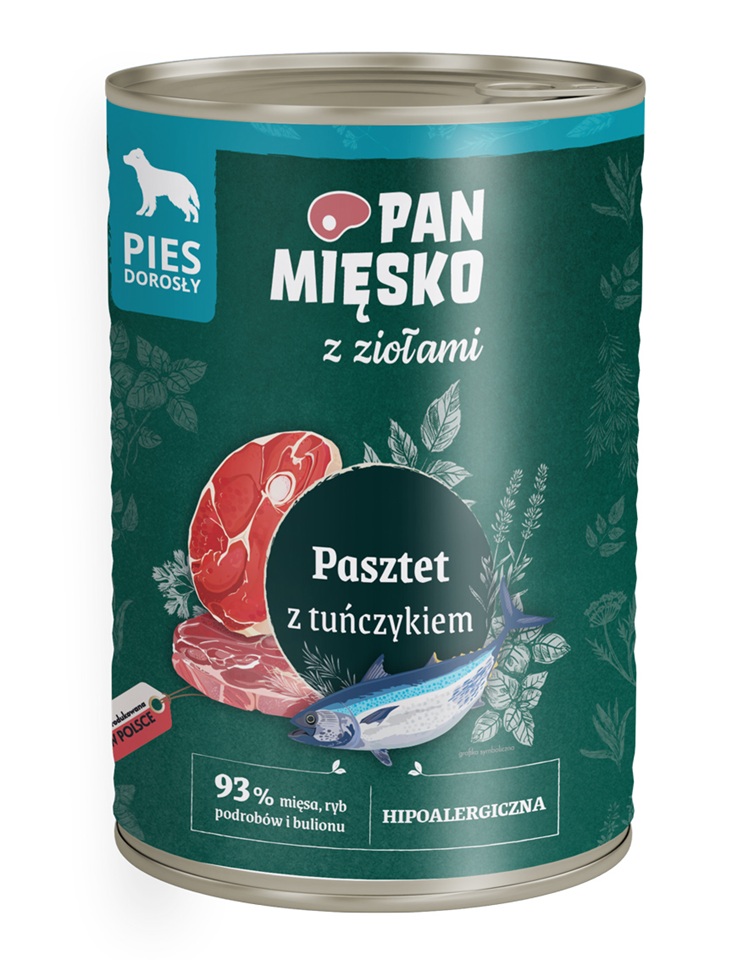 PAN MIĘSKO z ziołami Pasztet z tuńczykiem dla psów 400 g