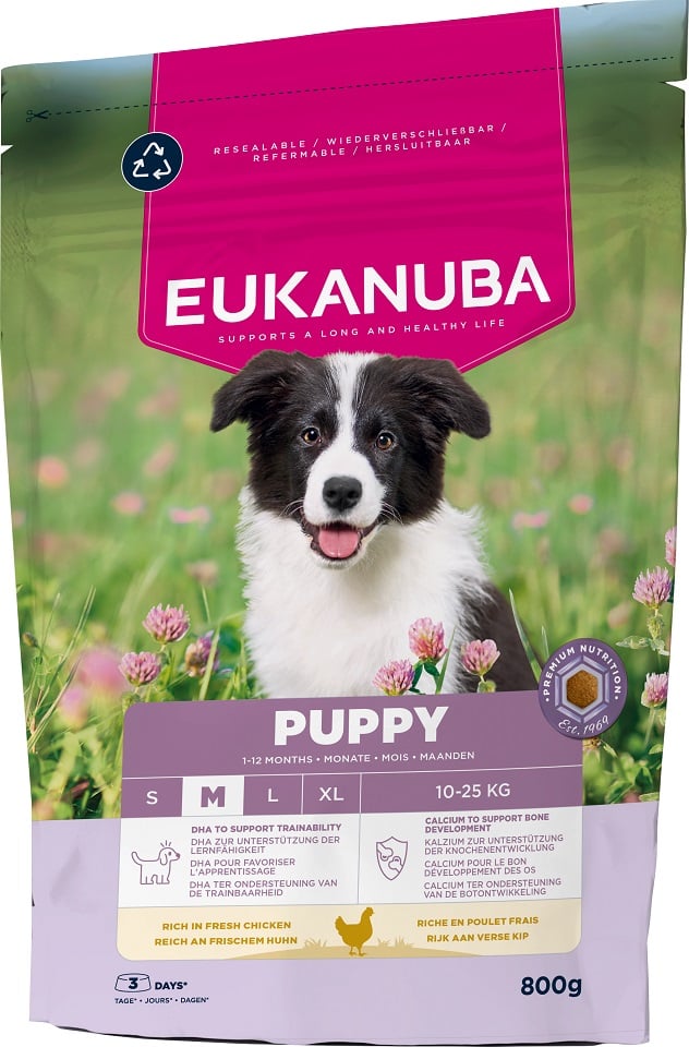 EUKANUBA Puppy Medium Breeds Chicken 800 g sucha karma dla szczeniąt ras średnich bogata w świeżego kurczaka