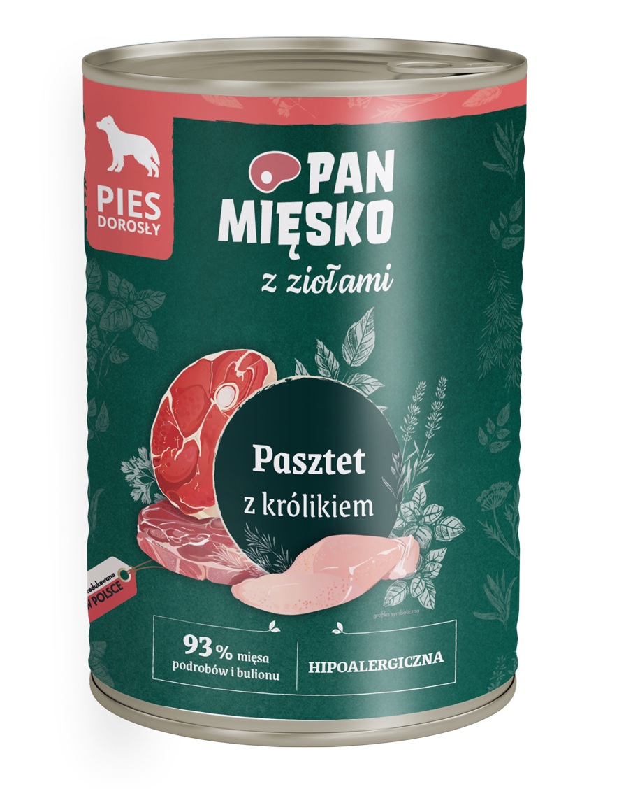 PAN MIĘSKO z ziołami Pasztet z królikiem dla psów 400 g