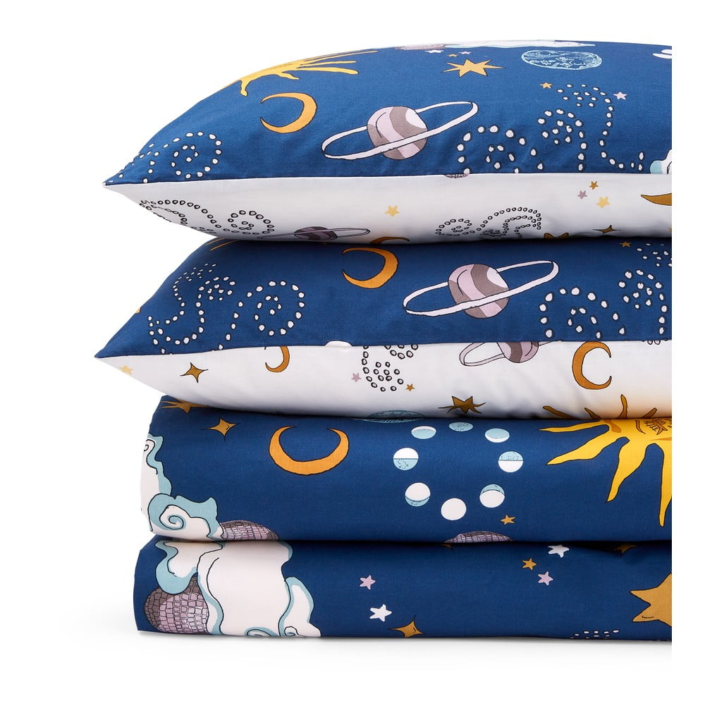 Biało-niebieska bawełniana pościel dwuosobowa 200x200 cm Disco Space – Their Nibs