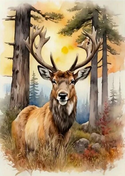 Diamentowa mozaika - Jeleń, akwarela