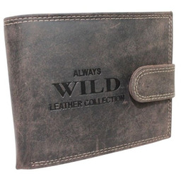 Portfel Męski Skórzany WILD Skóra Licowa Duży Poziomy Z Zapięciem RFID CZEKOLADOWY Zamszowy 9014 12,5 x 10 x 2 [cm]