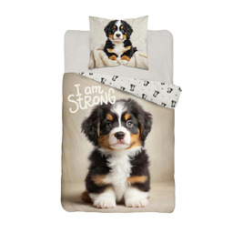 Detexpol Pościel bawełniana młodzieżowa 160x200 beżowa z psem I am Strong 5863 A Dream Collection