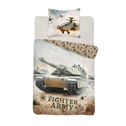 Detexpol Pościel bawełniana młodzieżowa 160x200 piaskowa z czołgiem Fighter Army 5864 A Dream Collection