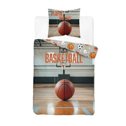 Detexpol Pościel bawełniana młodzieżowa 160x200 szara z motywem koszykówki Basketball 5866 A Dream Collection