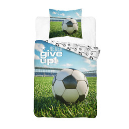 Detexpol Pościel bawełniana młodzieżowa 160x200 biała z piłką nożną Never Give Up 5870 A Dream Collection