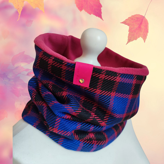 Komin wełna- piękny niebiesko różowa krata