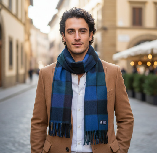 Szalik Męski Granatowy Niebieski Szal Wełniany