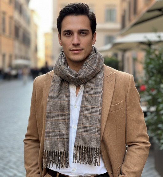 Szalik Męski Szary Brązowy Kratka