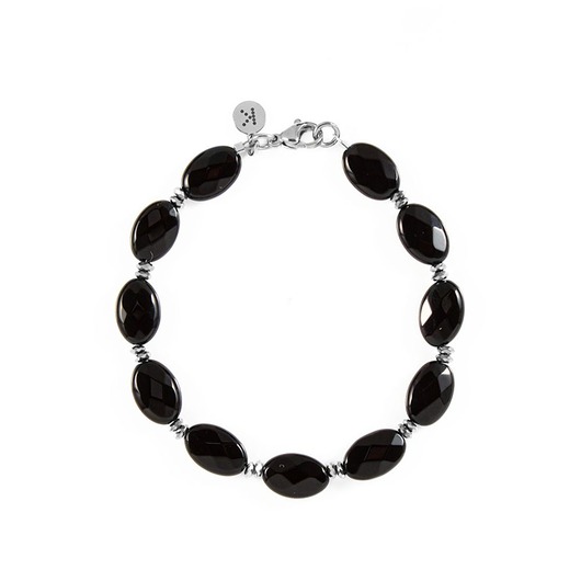 Elegancka bransoletka z małych owalnych Onyksów - Wersja Srebrna