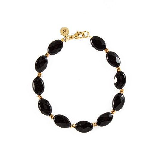 Elegancka bransoletka z małych owalnych Onyksów - Wersja Pozłacana
