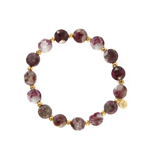 Bransoletka z bordowych Turmalinów - Wersja Pozłacana