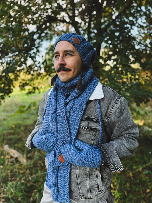 Męski szal MERINO Ciemny niebieski szalik