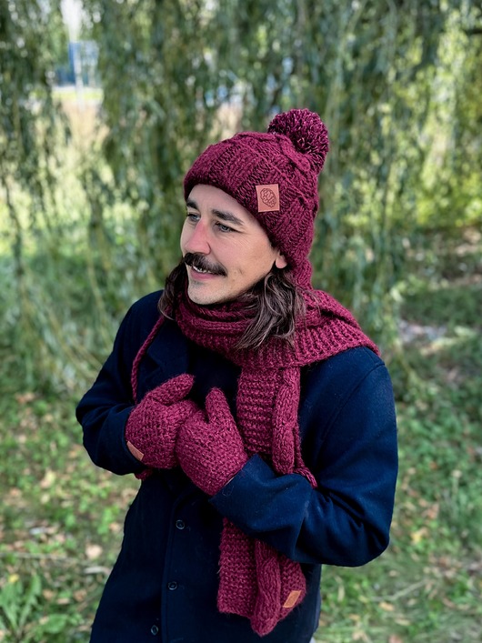 Męski szal MERINO Bordo szalik