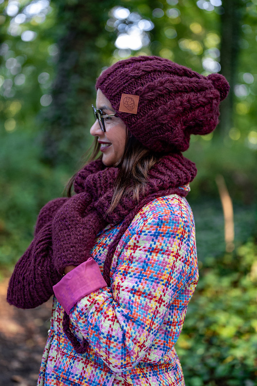 Czapka MERINO Smile Bordo+ podszewka JEDWAB
