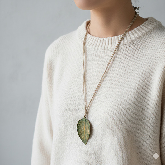 Długi naszyjnik z liściem
