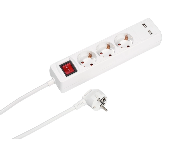 Vivanco 3 gniazda 2xUSB-A 1,4m Biały