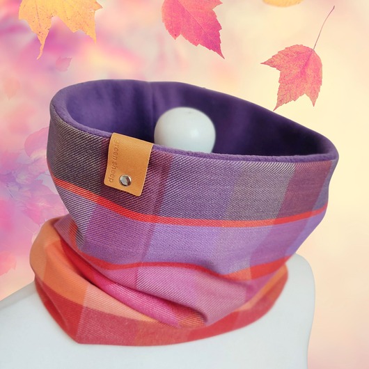 Komin Kolorowy Kratka- fiolet