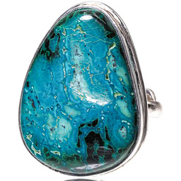 Chryzokola Wyjątkowy Pierścionek Srebro R10-26 Certyfikat Unikat