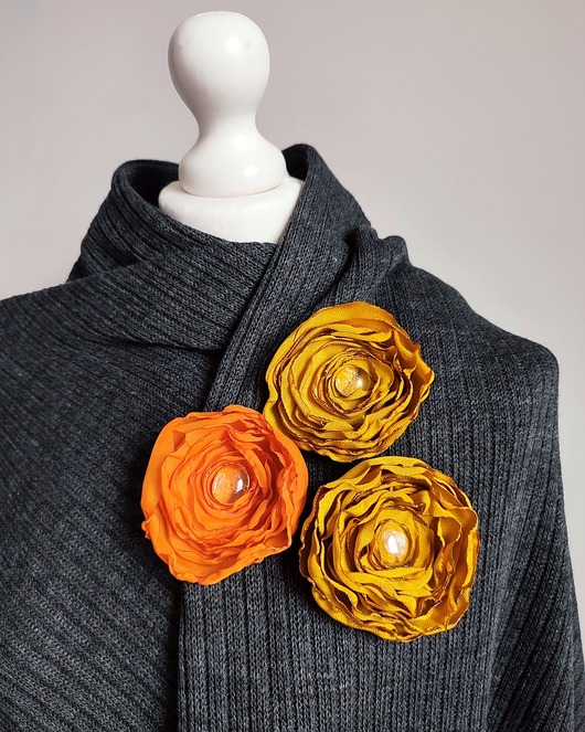 Zestaw 3 Broszek: jesienne musztardowo pomarańczowe