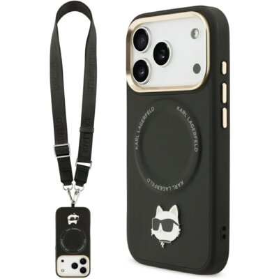 Etui KARL LAGERFELD Big Strap Choupette Metal Logo MagSafe do Apple iPhone 17 Pro Max Czarny