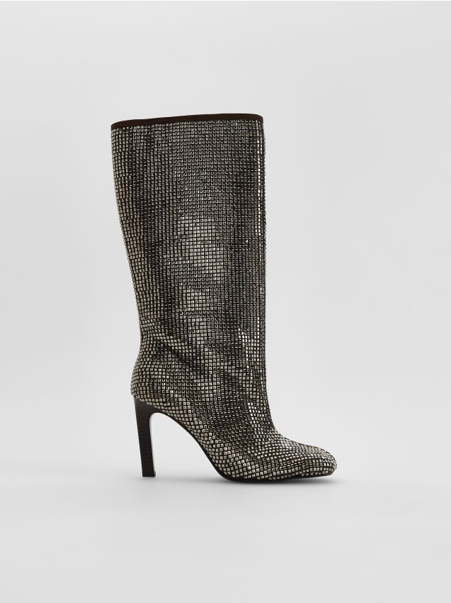 Reserved - Kozaki z błyszczącymi aplikacjami - srebrny