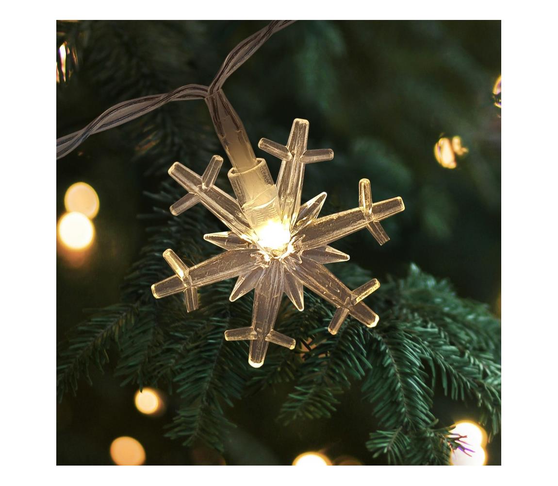 Świąteczny zewnętrzny łańcuch świetlny LED 20xLED/2xAA, 2,2 m, IP44, ciepła biała, płatki śniegu