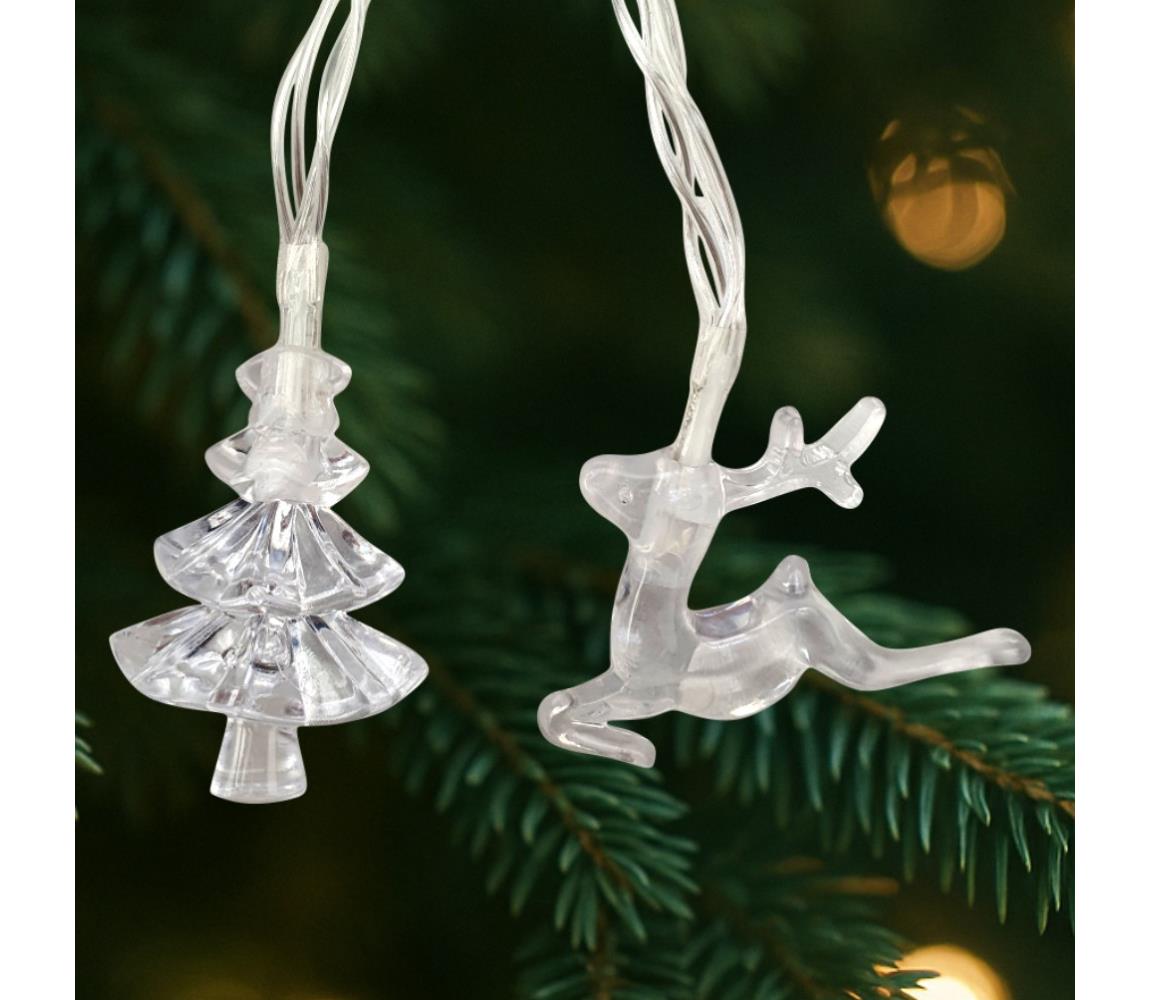 LED Zewnętrzny łańcuch świąteczny 20xLED/2xAA 2,2 m IP44 wielokolorowy, choinki i renifery