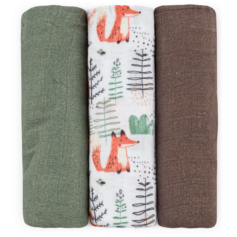 Petite&Mars Moussy pieluchy wielorazowe Forest Fox 68 x 68 cm 3 szt.