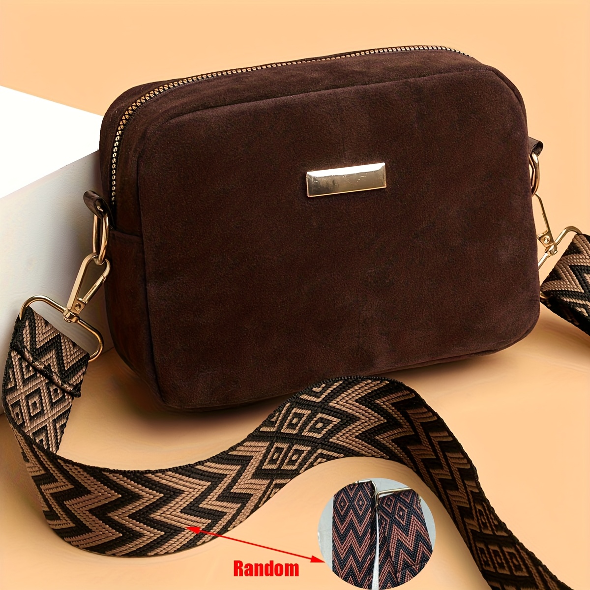 TEMU Damska 'owa Bohemska Torba na Ramię - Jednokolorowa z Regulowanym Paskiem i Zamkiem Błyskawicznym, Idealna na Codzienność, Podróże, Pracę -