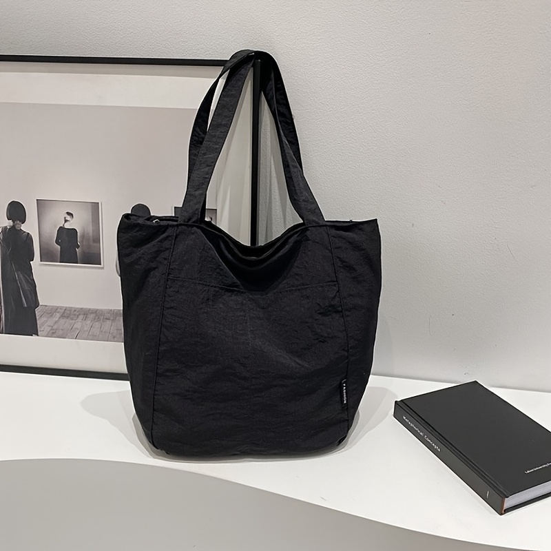 TEMU Damska Torba Nylonowa o Dużej Pojemności - Minimalistyczna Codzienna Torba na Zamek, Beżowa/Wytrzymały Nylon, Idealna do Pracy, Podróży, na