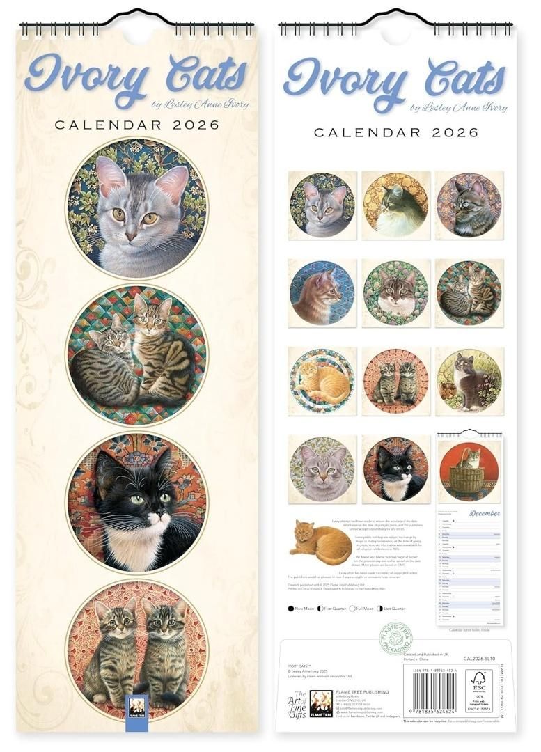 Kalendarz 2026 ścienny paskowy Ivory Cats - kalendarz