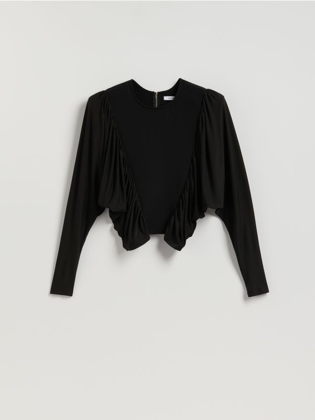 Reserved - Bluzka z poduszkami na ramionach - czarny