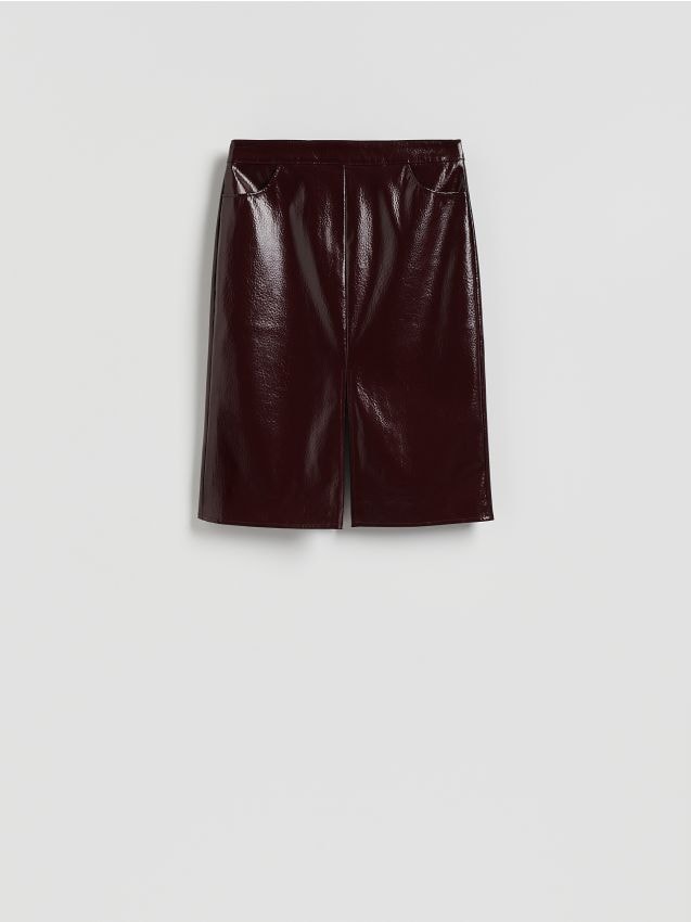 Reserved - Spódnica midi z imitacji skóry - burgundowy