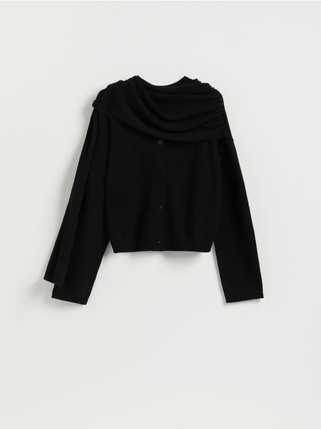 Reserved - Kardigan z szalem z wełną - czarny