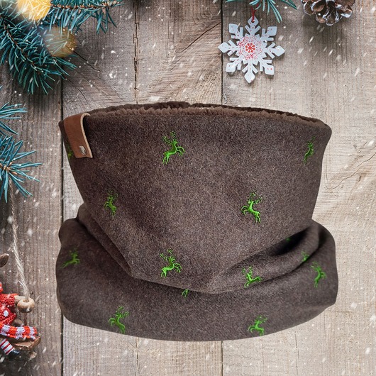 Dwustronny komin -Brązowy z reniferami