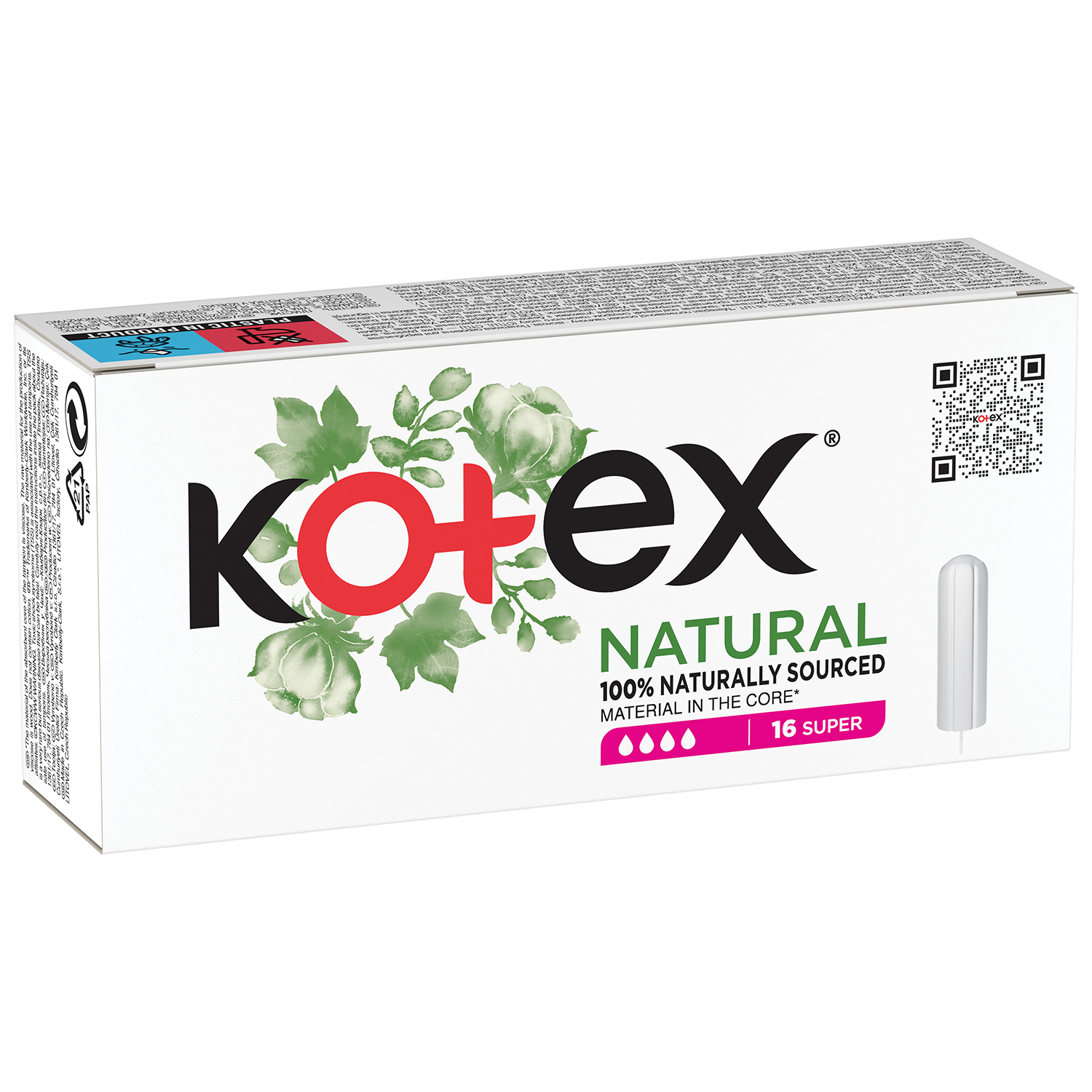 Kotex Natural, tampony higieniczne, Super, 16 sztuk