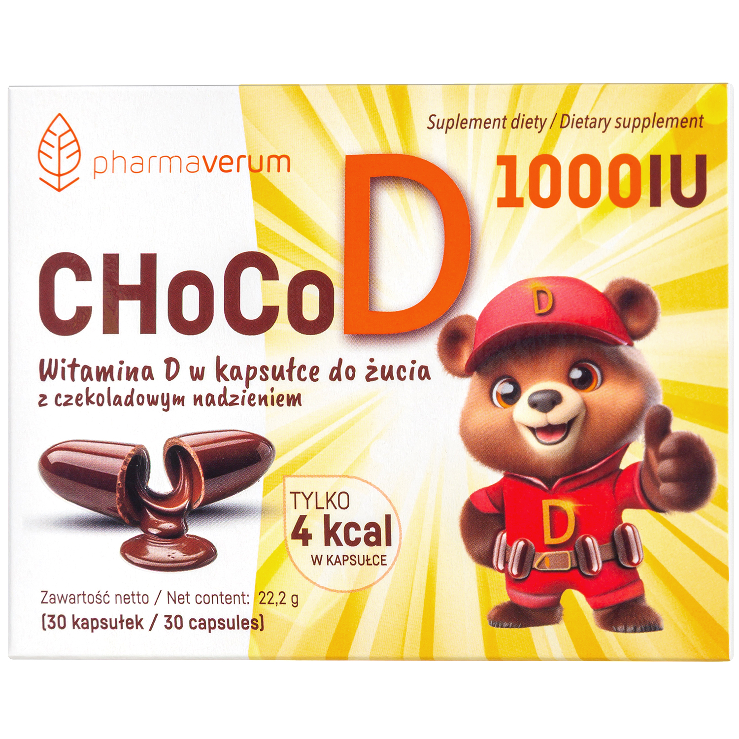 ChocoD, witamina D dla dzieci od 4 roku życia, 30 kapsułek