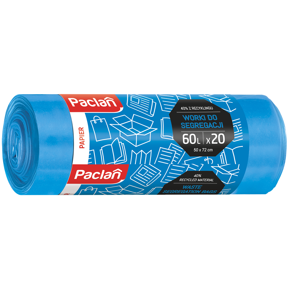 Paclan, worki do segregacji, papier, niebieskie, 60 l x 20 sztuk