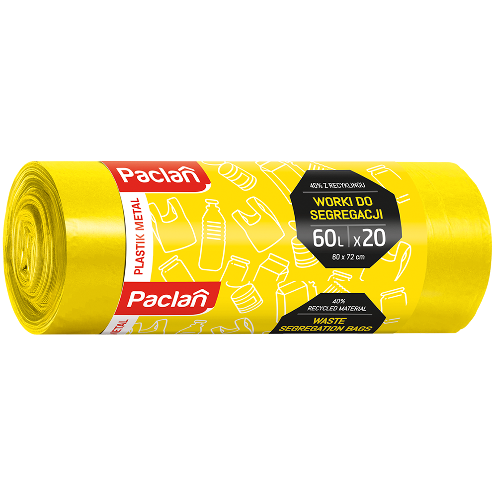 Paclan, worki do segregacji, plastik, żółte, 60 l x 20 sztuk