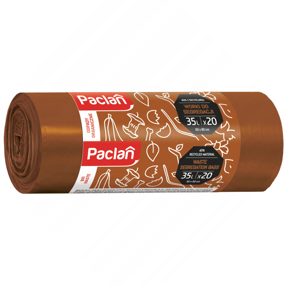 Paclan, worki do segregacji, bio odpady, brązowe, 35 l x 20 sztuk