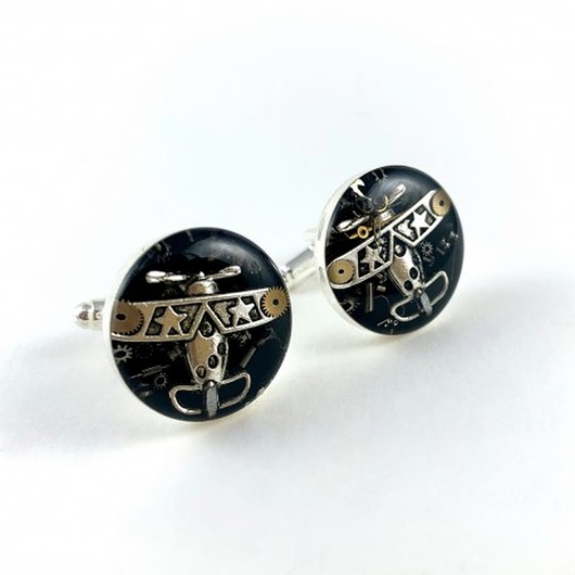 Spinki do mankietów - Aviator Silver (black) - samoloty