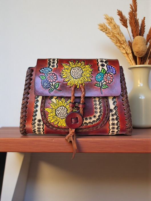 Torebka skórzana Ivanna ręcznie robiona kwiaty