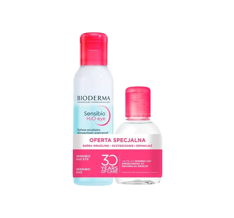 Bioderma Sensibio zestaw kosmetyków do oczyszczania cery wrażliwej płyn micelarny 100 ml + dwufazowa woda micelarna 125 ml