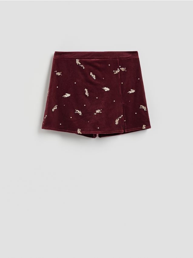 Reserved - Spódnico-szorty z cekinami - burgundowy