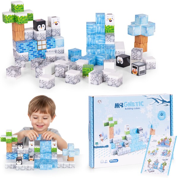 Klocki magnetyczne konstrukcyjne dla dzieci zestaw 97 elementów - Zima