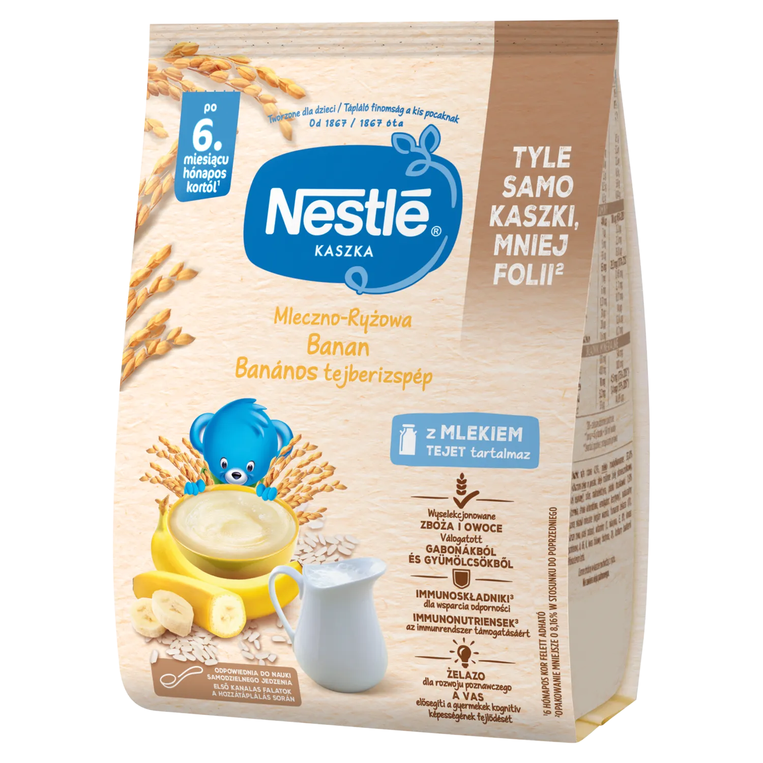 Nestle Kaszka mleczno-ryżowa, banan, bezglutenowa, po 6 miesiącu, 400 g KRÓTKA DATA
