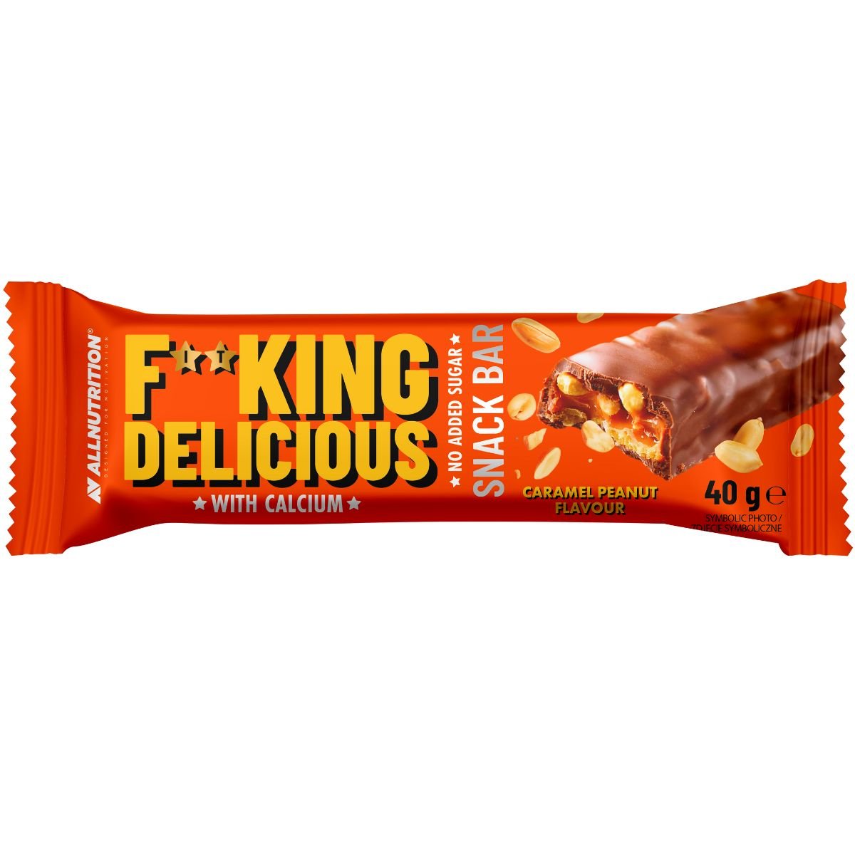 Allnutrition Fitking Delicious Snack Bar Caramel Peanut, baton karmelowo-orzechowy z wapniem, bez dodatku cukru, 40 g