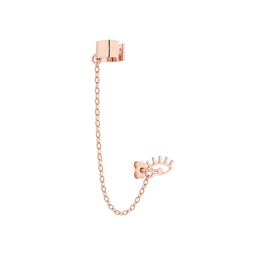 Nausznica w różowym złocie łańcuszkiem i okiem