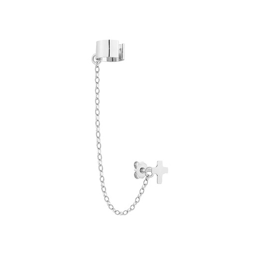 Srebrna nausznica z łańcuszkiem i krzyżykiem